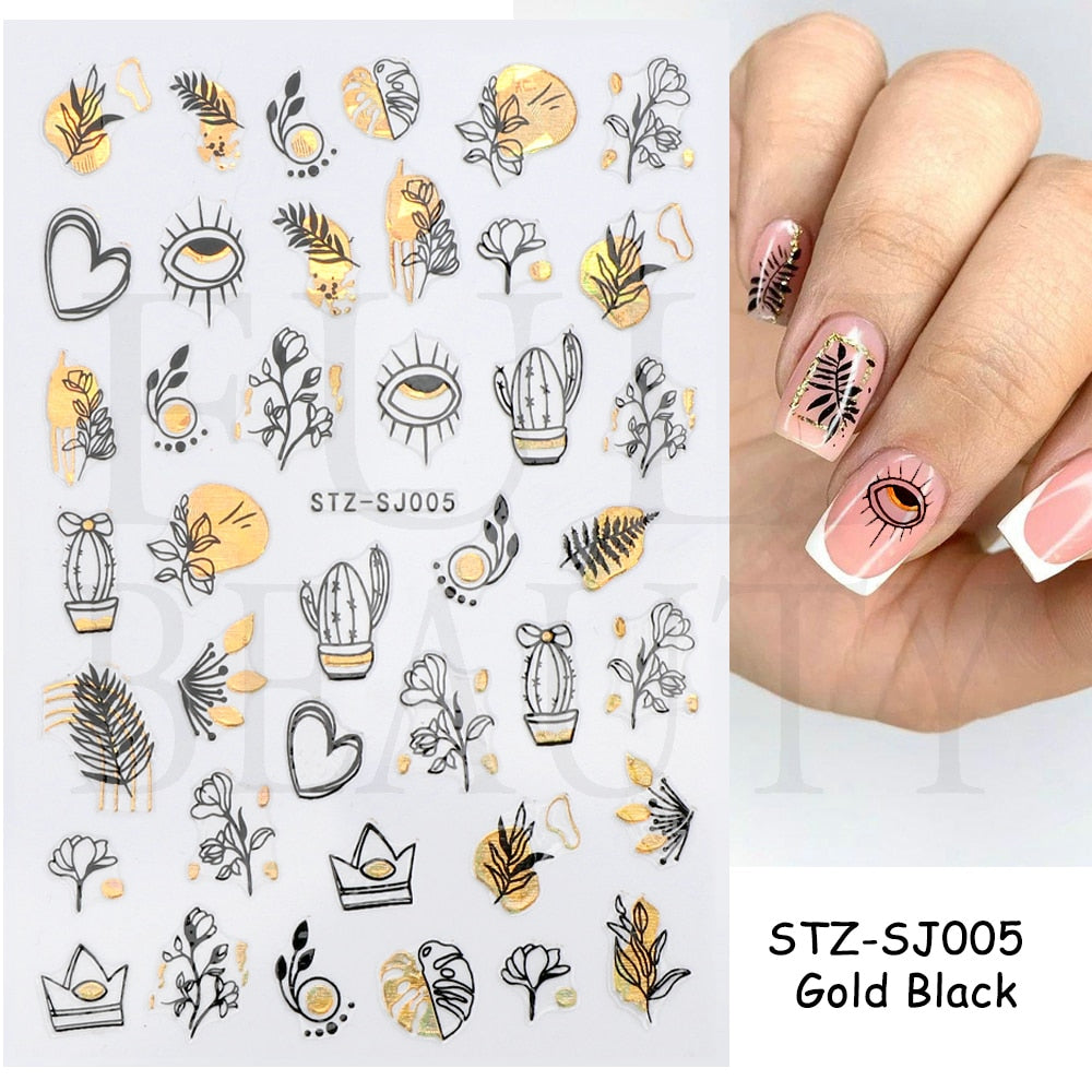 1pcs 3D Nail Sticker Black Heart Love Self-Adhesive Slider Letters Nail Art Decorations Stars Decals Manicure Accessories