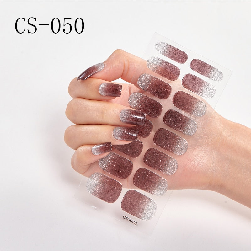 16pcs/sheet Glitter Gradient Color Nail Stickers Nail Wraps Full Cover Nail Polish Sticker DIY Self-Adhesive Nail Art Decoration