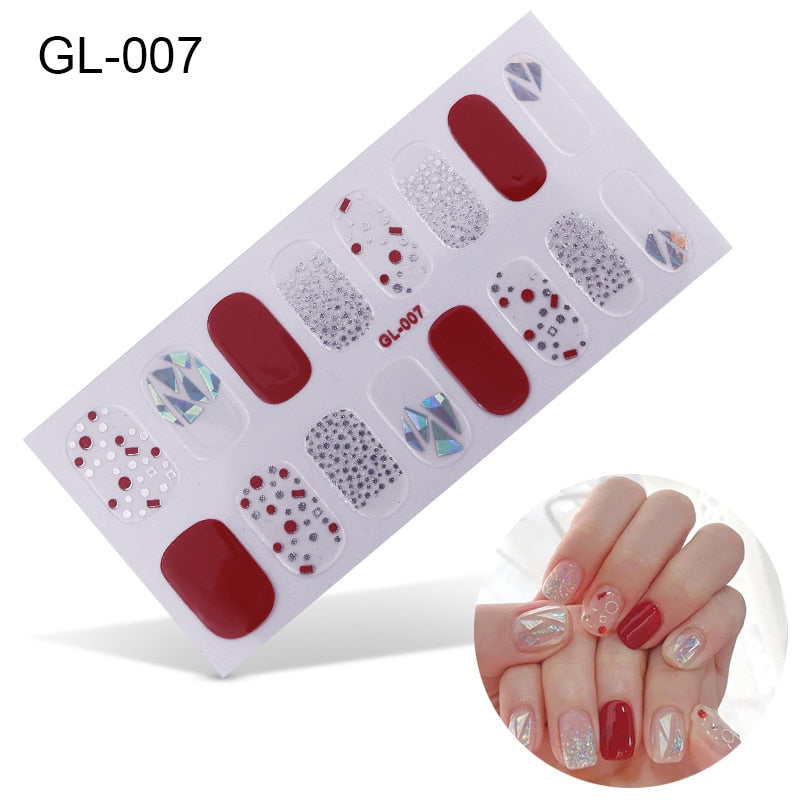 16pcs/sheet Glitter Gradient Color Nail Stickers Nail Wraps Full Cover Nail Polish Sticker DIY Self-Adhesive Nail Art Decoration