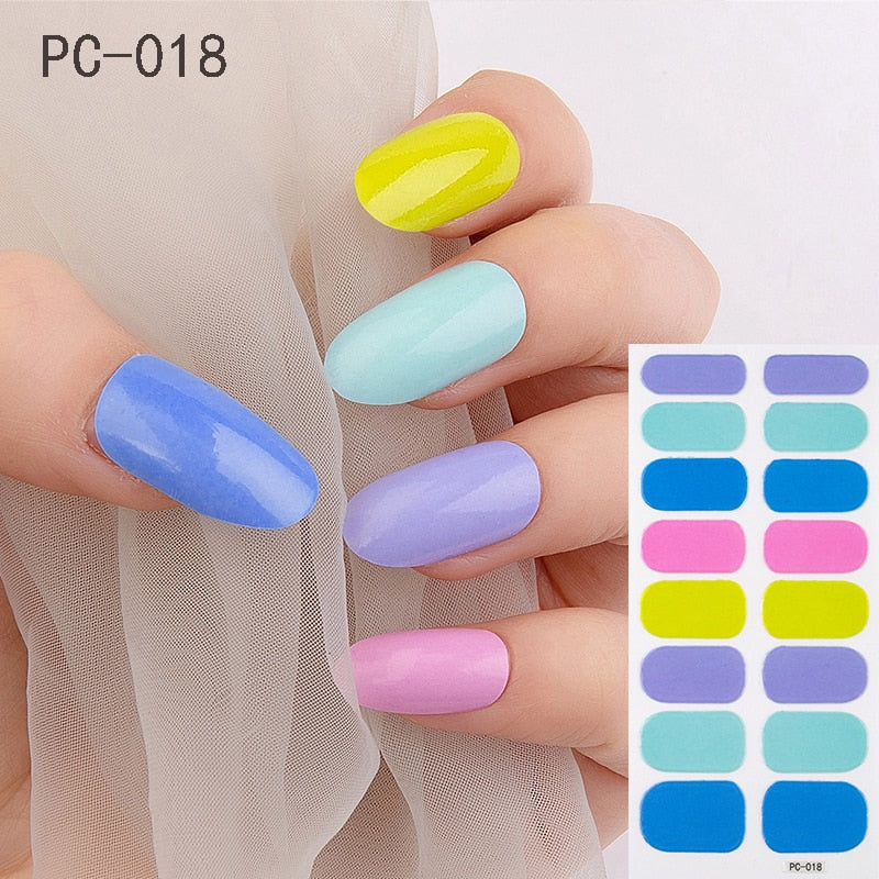 1 Sheet Nail Art Full Cover Adhesive Polish Foils Waterproof Pure Color Tips DIY 3D Decals Environmental Stickers for Women Gift