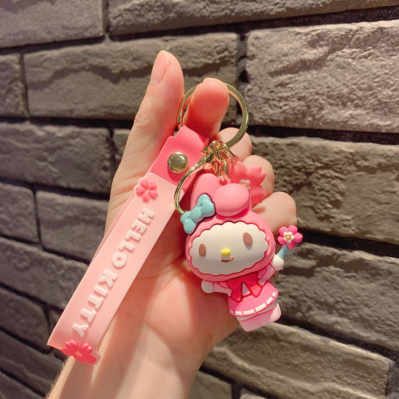 Fashion Kawaii Kuromi Melody Cinnamoroll Hello Kitty Pompompurin Keychain Sanrio Anime School Bag Charm Cartoon Key Ring Pendant