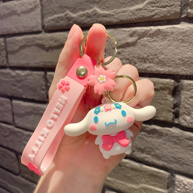 Fashion Kawaii Kuromi Melody Cinnamoroll Hello Kitty Pompompurin Keychain Sanrio Anime School Bag Charm Cartoon Key Ring Pendant