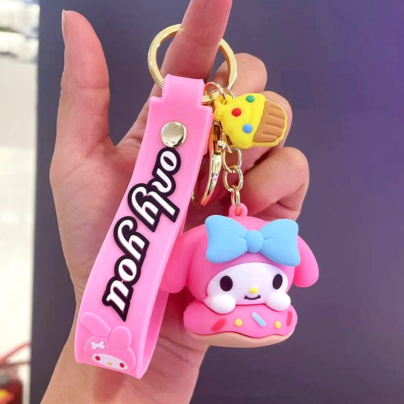 Fashion Kawaii Kuromi Melody Cinnamoroll Hello Kitty Pompompurin Keychain Sanrio Anime School Bag Charm Cartoon Key Ring Pendant