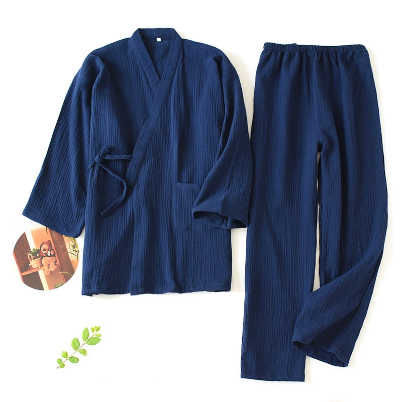 Men and Women 100% Cotton Pajamas Plus Size Loose Bathrobes V-Neck Kimono Pijama Mujer Three Quarter Sleepwear Couple Loungewear