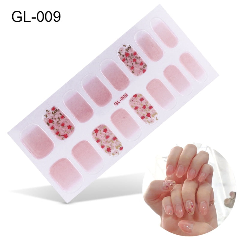 16pcs/sheet Glitter Gradient Color Nail Stickers Nail Wraps Full Cover Nail Polish Sticker DIY Self-Adhesive Nail Art Decoration