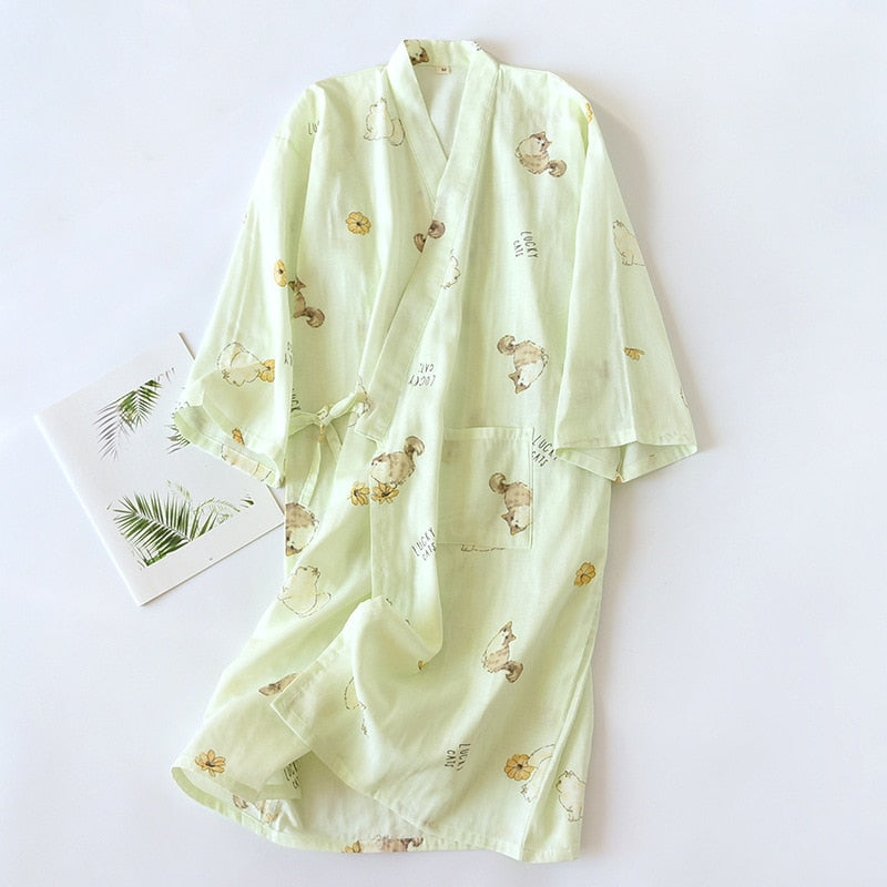 Japanese-style kimono pajamas summer new 100% cotton gauze pajamas nightgown ladies SPA yukata homewear long pajamas women