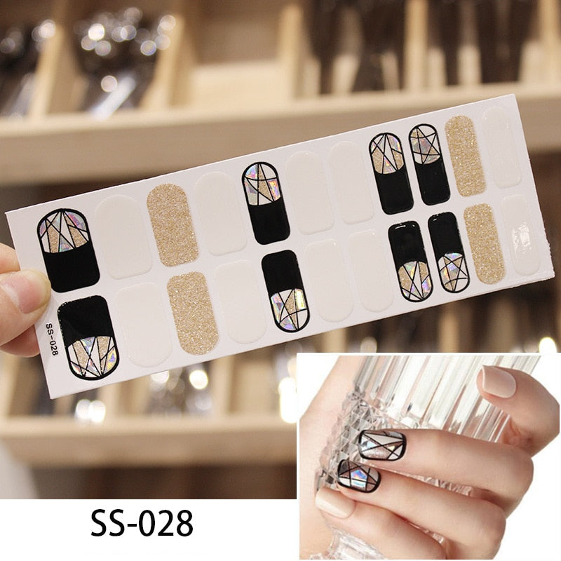 16pcs/sheet Glitter Gradient Color Nail Stickers Nail Wraps Full Cover Nail Polish Sticker DIY Self-Adhesive Nail Art Decoration