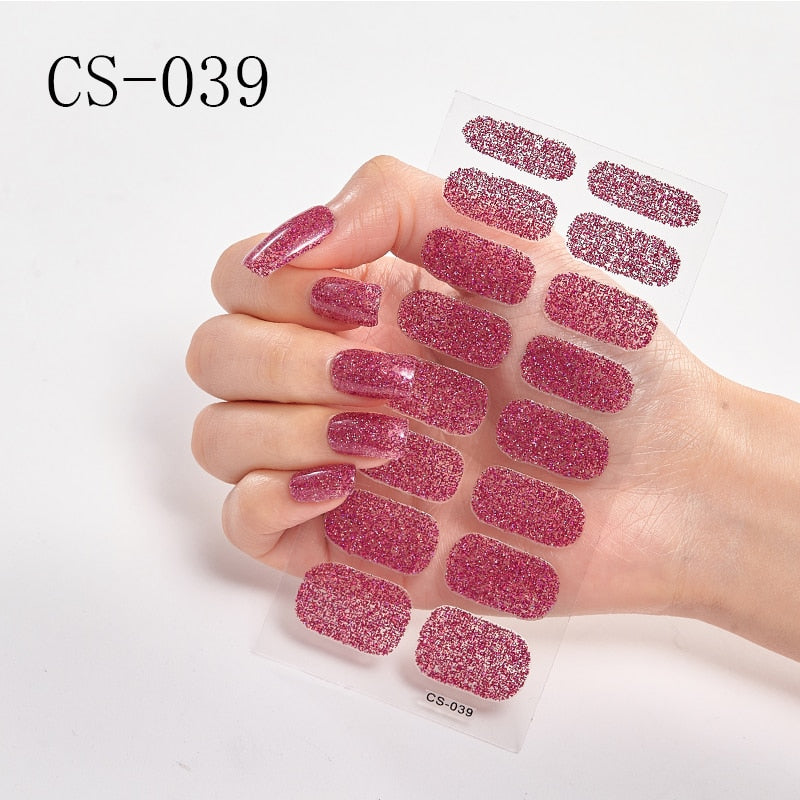 16pcs/sheet Glitter Gradient Color Nail Stickers Nail Wraps Full Cover Nail Polish Sticker DIY Self-Adhesive Nail Art Decoration