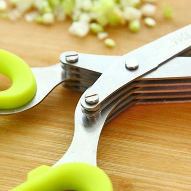 Multifunctional Muti Layers Stainless Steel Knives Multi-Layers KItchen Scissors Scallion Cutter Herb Laver Spices Cook Tool Cut