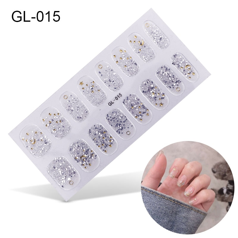 16pcs/sheet Glitter Gradient Color Nail Stickers Nail Wraps Full Cover Nail Polish Sticker DIY Self-Adhesive Nail Art Decoration