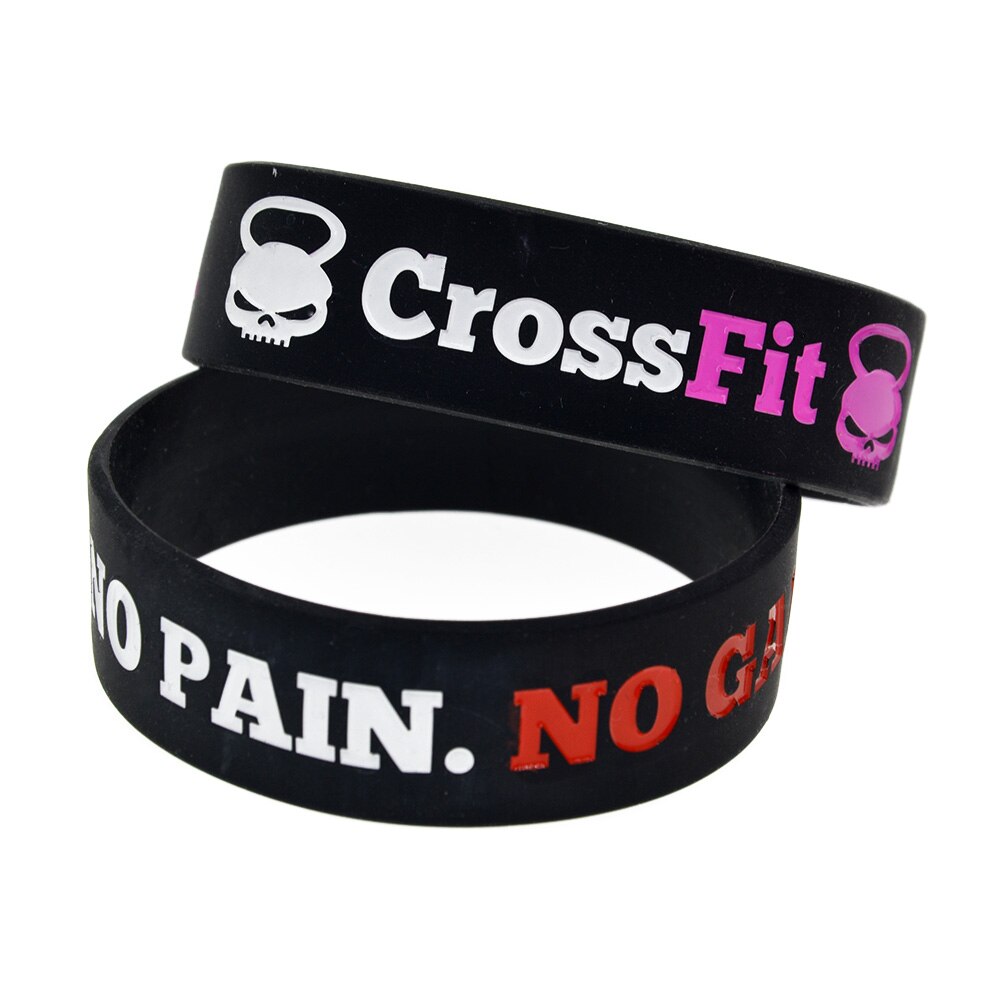 1 PC CrossFit No Pain No Gain Silicone Rubber Bracelet 3/4 Inch Wide Band Motivational Logo