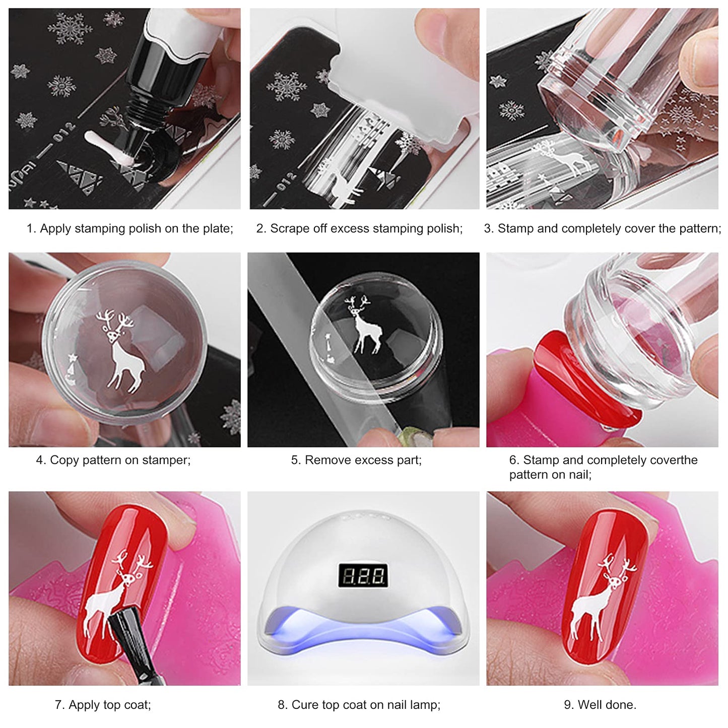 Rotatable Transparent Stamps Variable Pattern Size Silicone Fingertip Printing French Nail Seal Stamper Scraper Accessories Tool