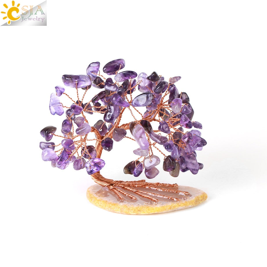 7 Chakras Natural Crystal Money Tree with Agate Slices Love Heart Lucky Tree for Life Fengshui Home Decor Wealth and Luck G831