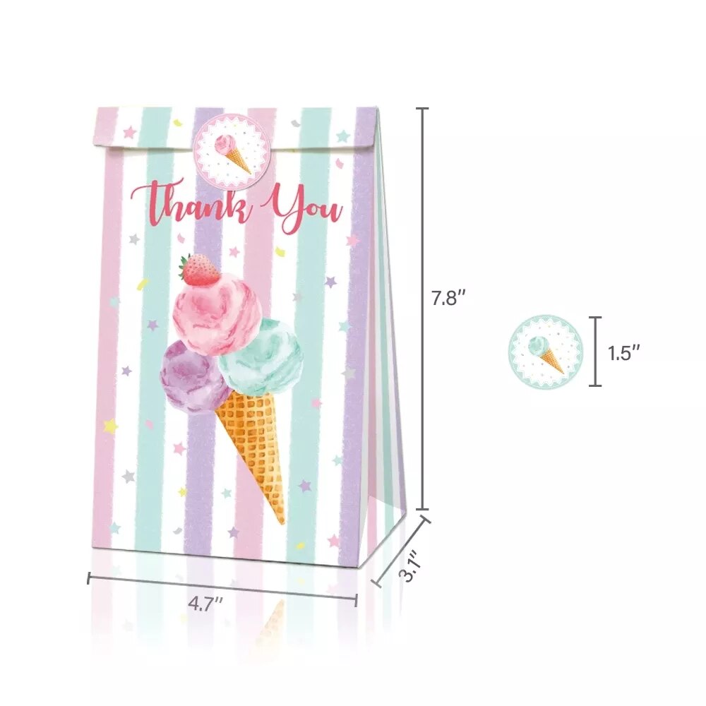 12Pcs/set Summer Sweet Ice Cream Ice Lolly Theme Party Paper Bags Candy Box Cake Gift Bags Baby Shower Birthday Favor Supplies