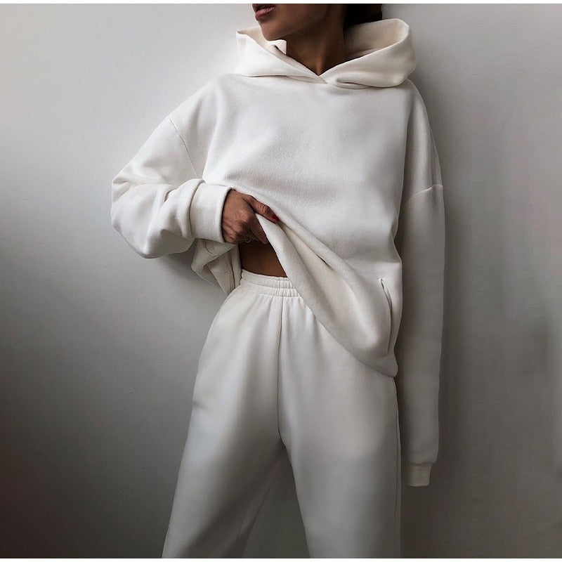 Women's Tracksuit Suit Autumn Fashion Warm Hoodie Sweatshirts Two Pieces Oversized Solid Casual Hoody Pullovers Long Pant Sets