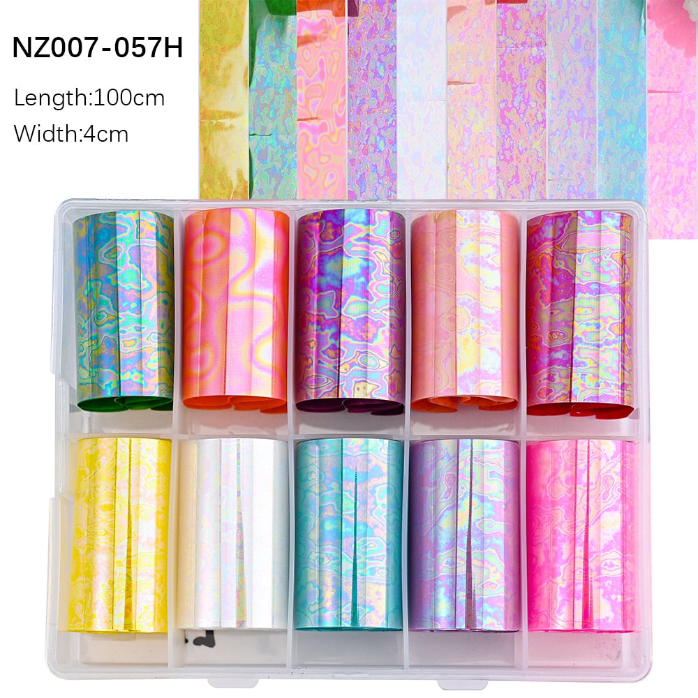 50pcs/Lo Holographic Transfer Foil Stickers 4*20cm Random Decals 30pc Flower Transferring Wraps Slider Nail Transfer Foil Decors