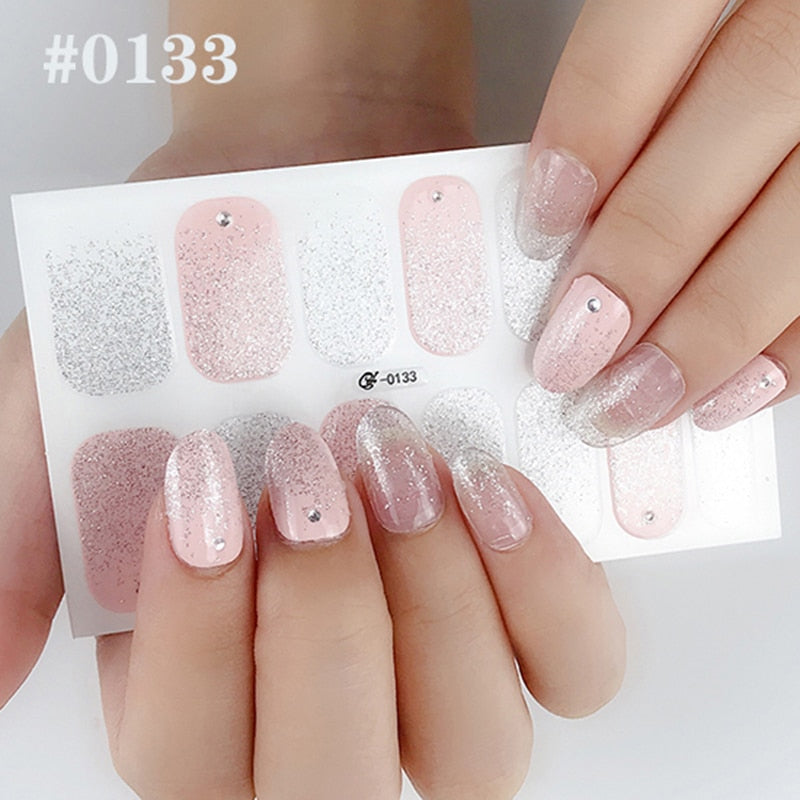 1 Sheet Nail Art Full Cover Adhesive Polish Foils Waterproof Pure Color Tips DIY 3D Decals Environmental Stickers for Women Gift