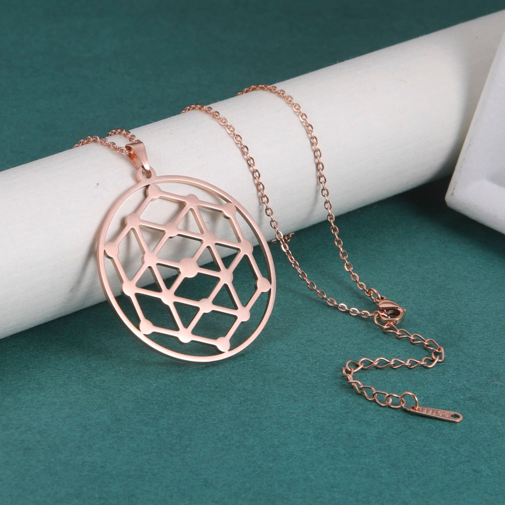 Gold Plated Flower of Life Pendant Necklace for Women Mandala Chakra Stainless Steel Charms Jewelry Sacred Geometry Amulet Gift