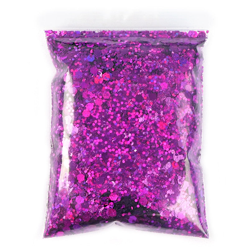 50G Holographic Mixed Hexagon Shape Chunky Nail Glitter Silver Sequins Laser Sparkly Flakes Slices Manicure Nails Art Decoration