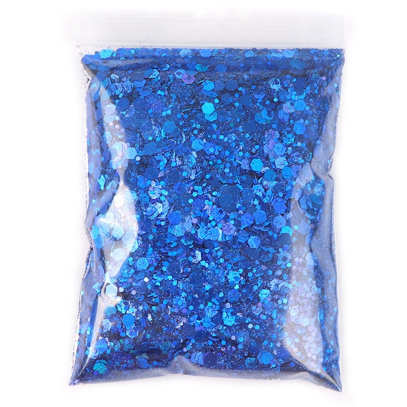 50G Holographic Mixed Hexagon Shape Chunky Nail Glitter Silver Sequins Laser Sparkly Flakes Slices Manicure Nails Art Decoration