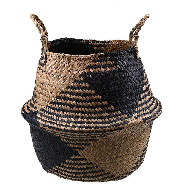 Foldable Wicker Basket Planter Rattan Woven Basket Handmade Seagrass Laundry Storage Basket Home Decor Kitchen Organizer