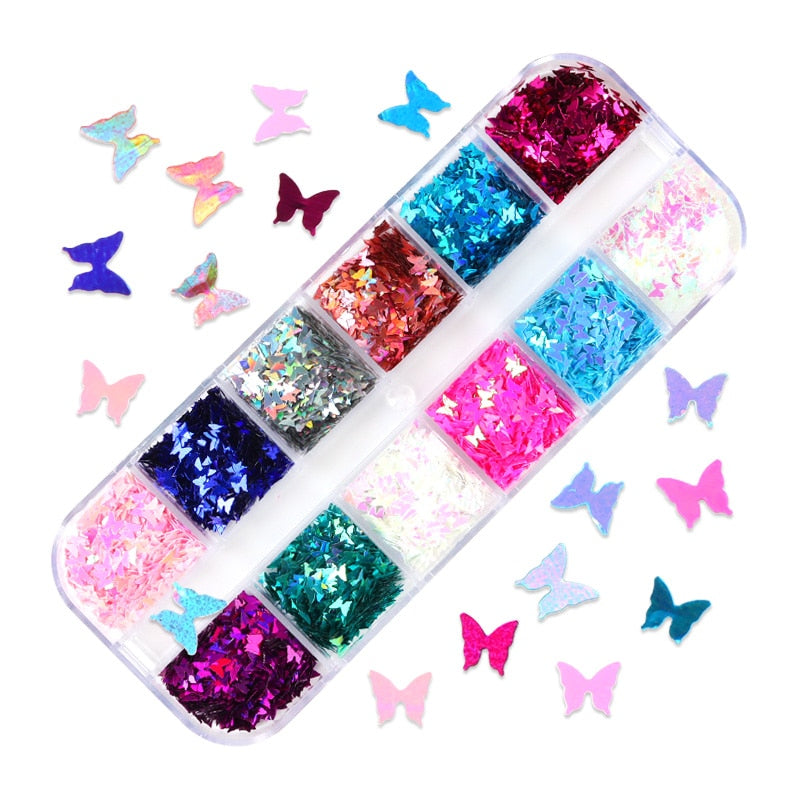 Fluorescence Butterfly Heart Fruits Various Shapes Nail Art Glitter Flakes 3D Colourful Sequins Polish Manicure Nail Decoration