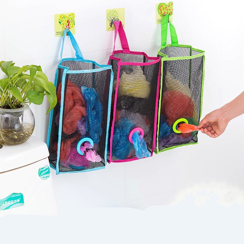 Useful Hanging Breathable Plastic Grid Garbage Bag Socks Sundries Storage Organizers Kitchen Bathroom Storage Bag.