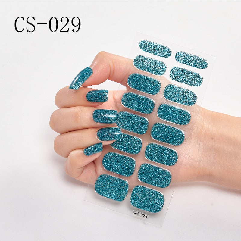 16pcs/sheet Glitter Gradient Color Nail Stickers Nail Wraps Full Cover Nail Polish Sticker DIY Self-Adhesive Nail Art Decoration