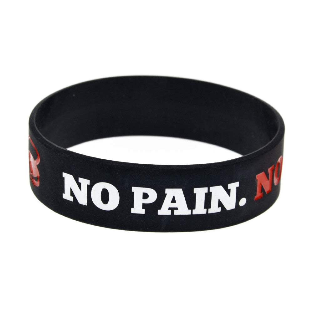 1 PC CrossFit No Pain No Gain Silicone Rubber Bracelet 3/4 Inch Wide Band Motivational Logo