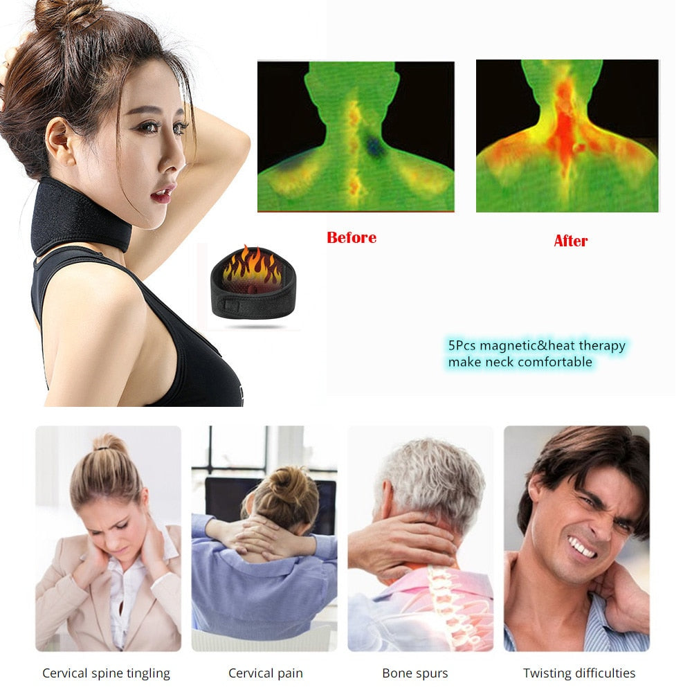 Tcare Tourmaline Magnetic Therapy Self-Heating Neck Pads Thermal Massager Belt Cervical Vertebra Protection Neck Support Brace