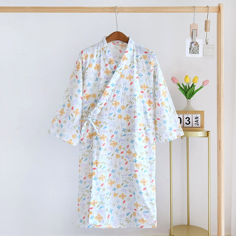 Japanese-style kimono pajamas summer new 100% cotton gauze pajamas nightgown ladies SPA yukata homewear long pajamas women