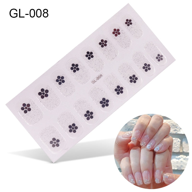 16pcs/sheet Glitter Gradient Color Nail Stickers Nail Wraps Full Cover Nail Polish Sticker DIY Self-Adhesive Nail Art Decoration