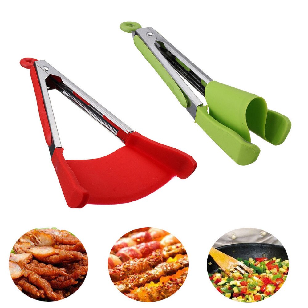 2 in 1 Tongs Non-stick Heat Resistant Silicone Tong Clip Kitchen Spatula Clever Food Clips Spatula Shovel For Kitchen Utensil