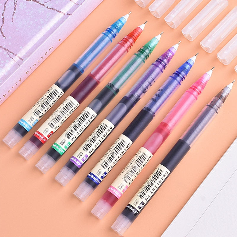 6/7pcs/set 0.5mm Roller Pen Black/Red/blue Color ink Straight Liquid Rollerball Gel Pen for School Office Stationery Kawaii