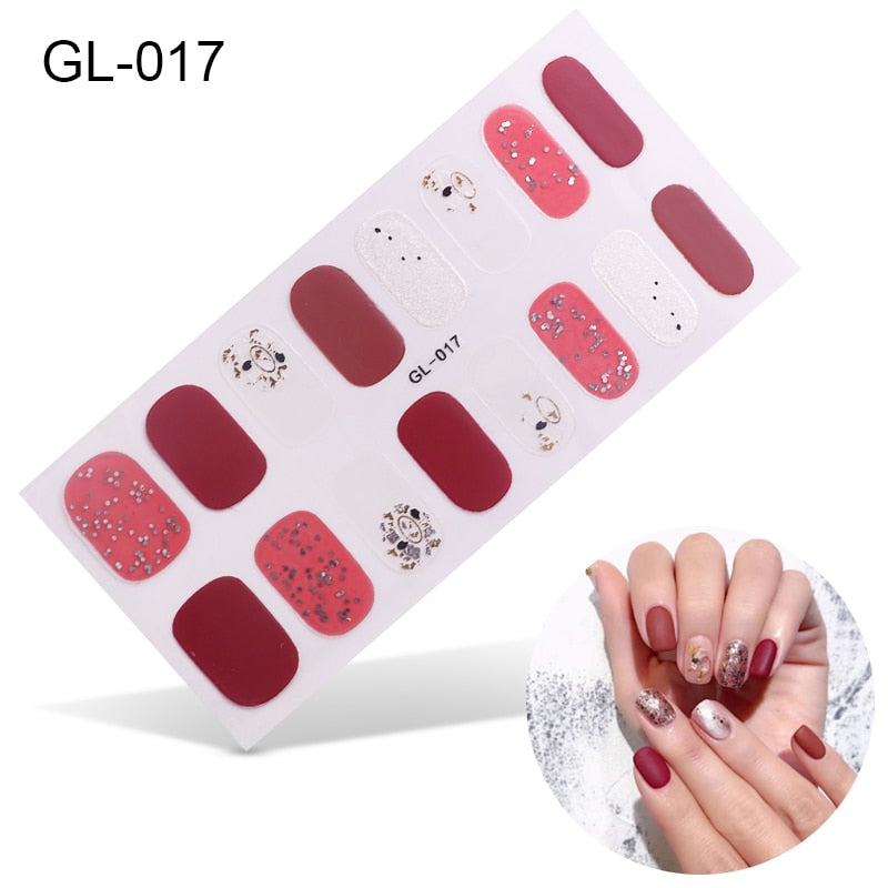 16pcs/sheet Glitter Gradient Color Nail Stickers Nail Wraps Full Cover Nail Polish Sticker DIY Self-Adhesive Nail Art Decoration