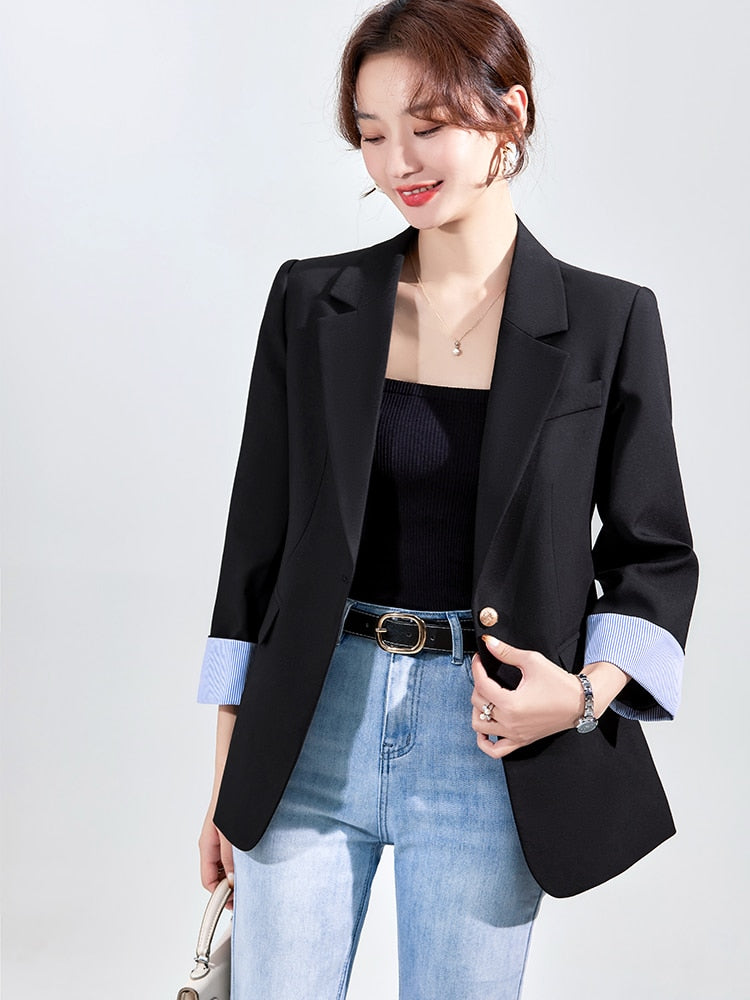 Design Blazer Jacket Women's Green Black Blue Solid Tops For Office Lady Wear Size S-4XL