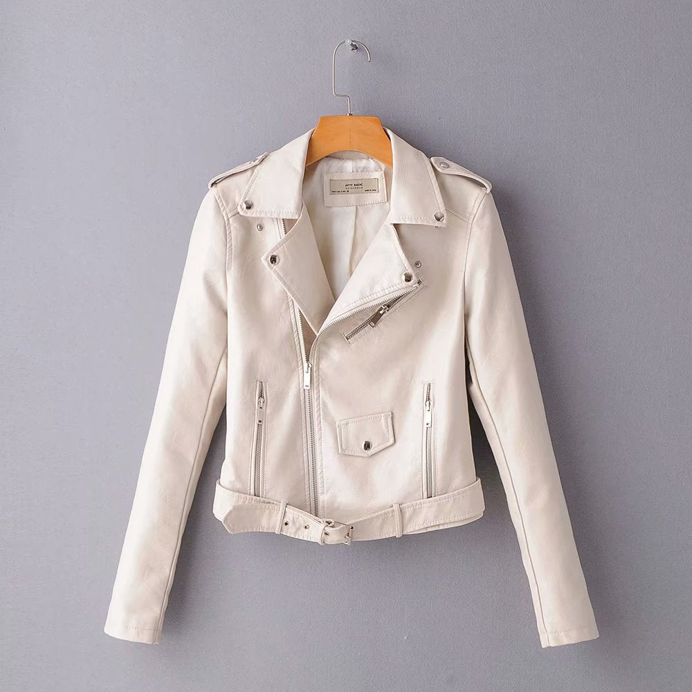 Motorcycle leather jacket women leather coat  slim PU jacket Leather