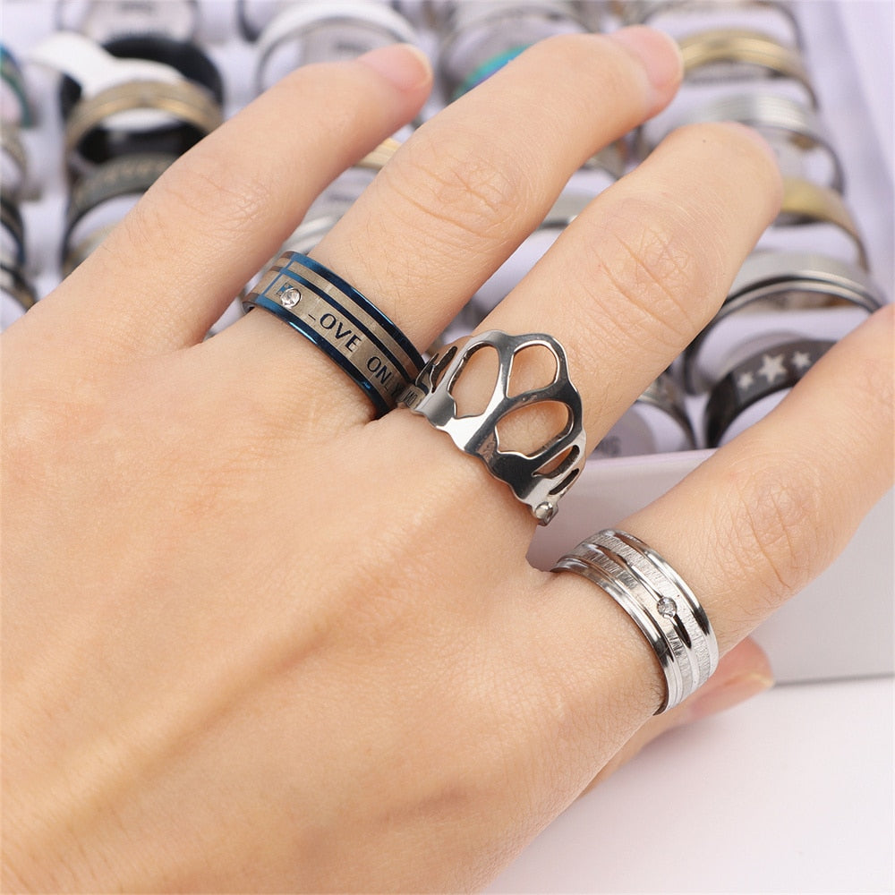 Wholesale 100pcs/lot Fashion Stainless Steel Jewelry Rings For Women Men Mix Style Party Gifts No Fade