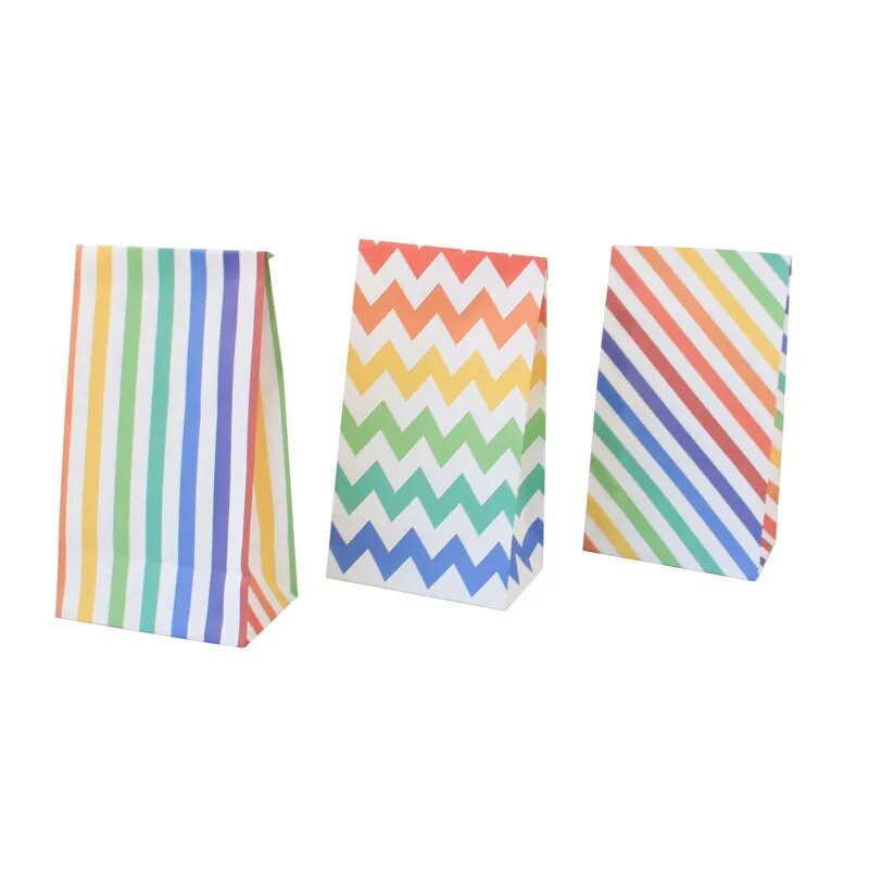 12/24pcs Rainbow Striped Food Gift Bag Disposable Greaseproof Paper Favor Candy Boxes Packaging Bag Birthday Wedding Party Decor