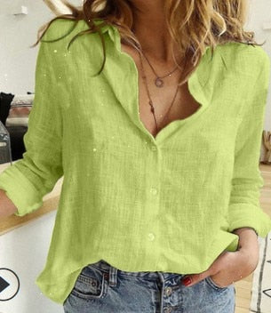 Leisure White Yellow Shirts Button Lapel Cotton Linen Top Lady Loose Long Sleeve Oversize Shirt Womens Blouses Autumn Blusas