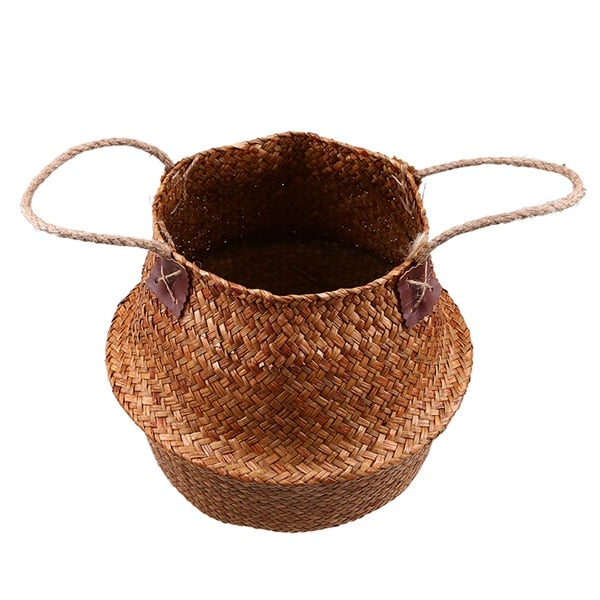 Foldable Wicker Basket Planter Rattan Woven Basket Handmade Seagrass Laundry Storage Basket Home Decor Kitchen Organizer