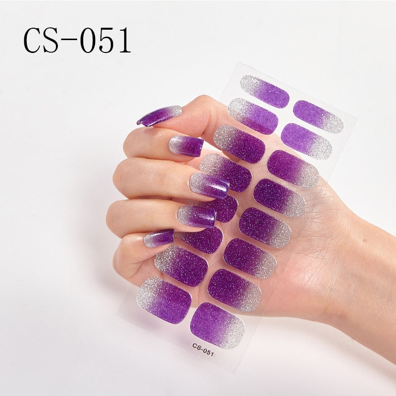 16pcs/sheet Glitter Gradient Color Nail Stickers Nail Wraps Full Cover Nail Polish Sticker DIY Self-Adhesive Nail Art Decoration