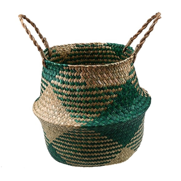 Foldable Wicker Basket Planter Rattan Woven Basket Handmade Seagrass Laundry Storage Basket Home Decor Kitchen Organizer