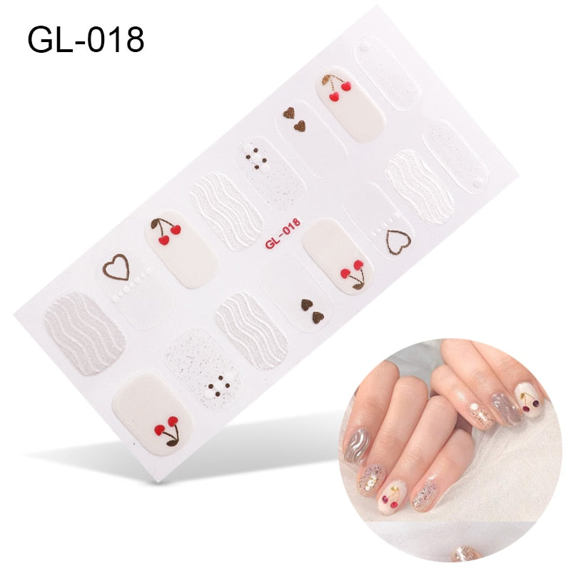 16pcs/sheet Glitter Gradient Color Nail Stickers Nail Wraps Full Cover Nail Polish Sticker DIY Self-Adhesive Nail Art Decoration