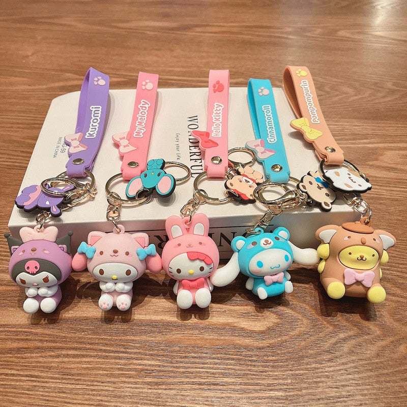 Fashion Kawaii Kuromi Melody Cinnamoroll Hello Kitty Pompompurin Keychain Sanrio Anime School Bag Charm Cartoon Key Ring Pendant