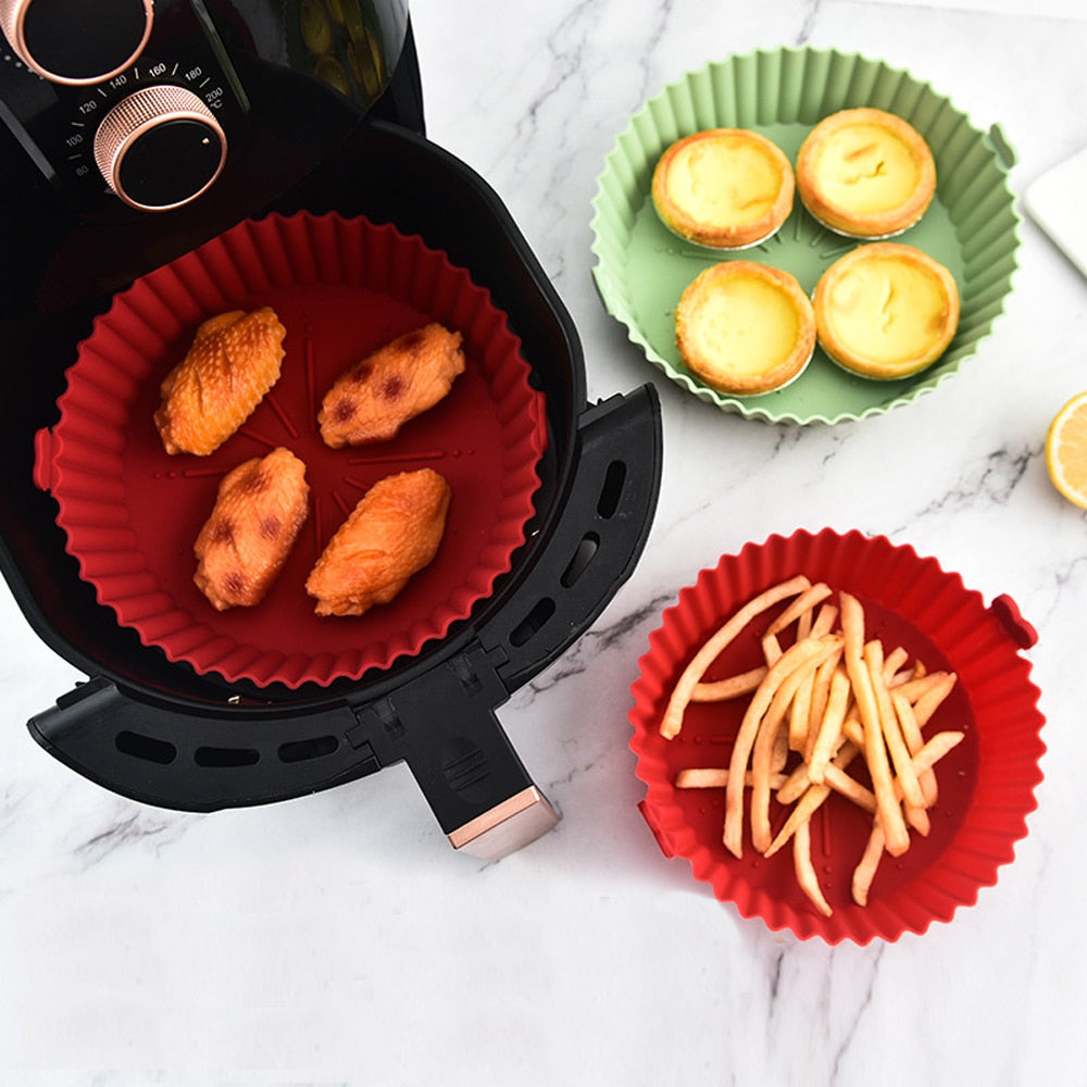 Round silicone Air Fryers Oven Baking Tray Fried Chicken Basket Mat Air Fryer Silicone Pot Grill Pan Kitchen Accessories