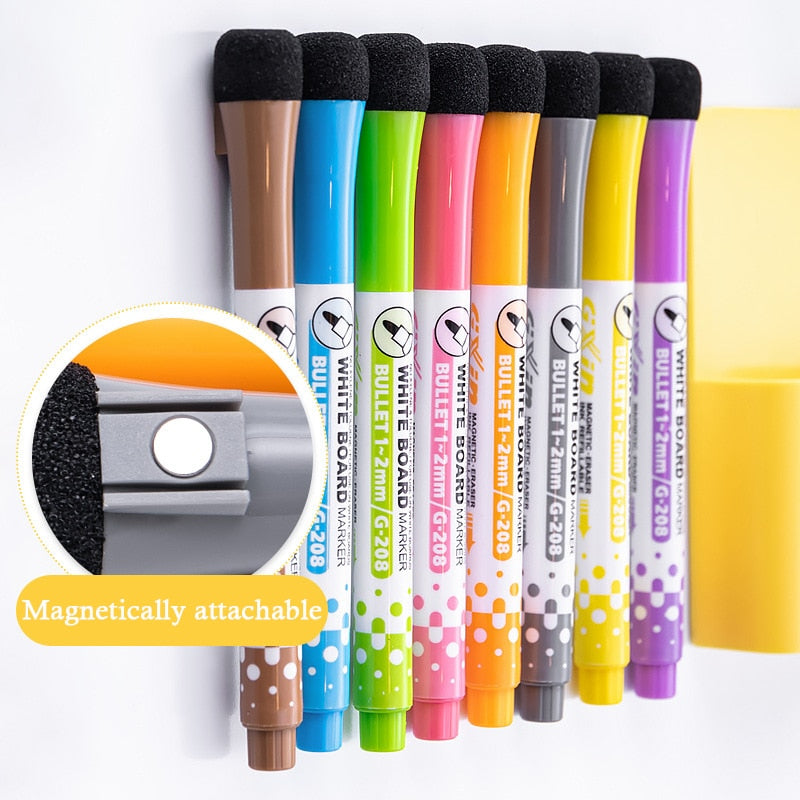 8 Colors Magnetic Dry Erase Markers Fine Tip Magnetic Erasable Whiteboard Pens for Kids Teachers Office School Student Classroom