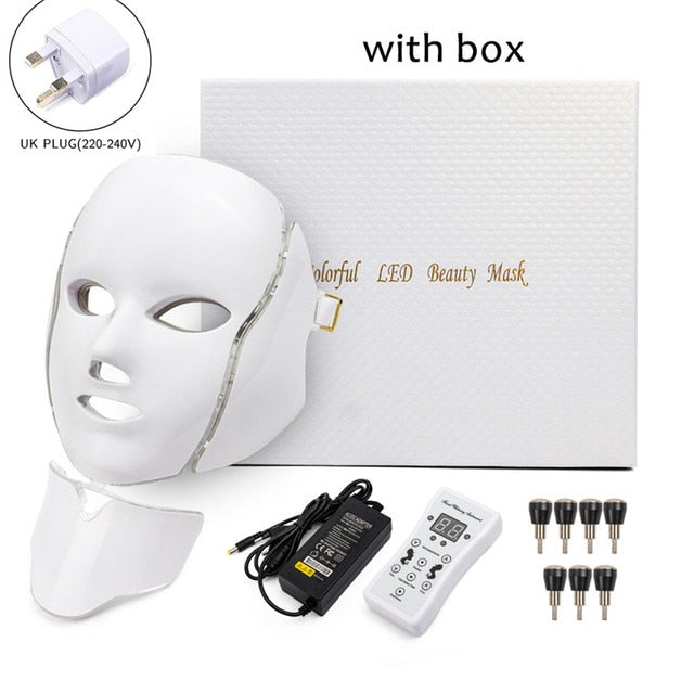 7 Colors Light Led Facial Mask Red Light Therapy Beauty Device with Neck Skin Rejuvenation Skin Care Anti Acne Whitening Machine