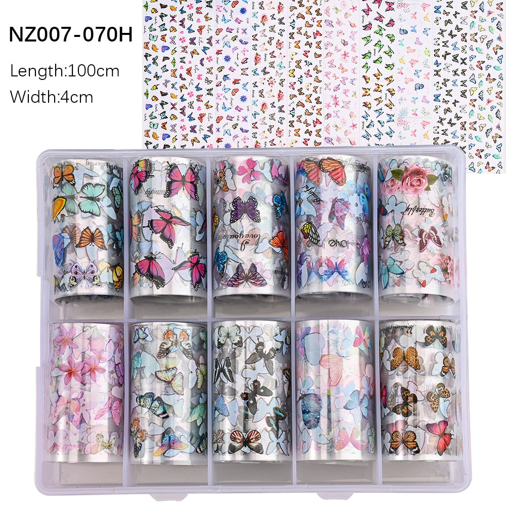 50pcs/Lo Holographic Transfer Foil Stickers 4*20cm Random Decals 30pc Flower Transferring Wraps Slider Nail Transfer Foil Decors