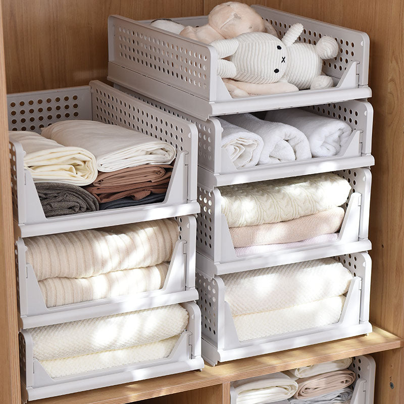 Folding Storage Rack Storage Basket Wardrobe Clothes Layered Partition Shelf Stackable Kitchen Toy Books Organize Storage Rack